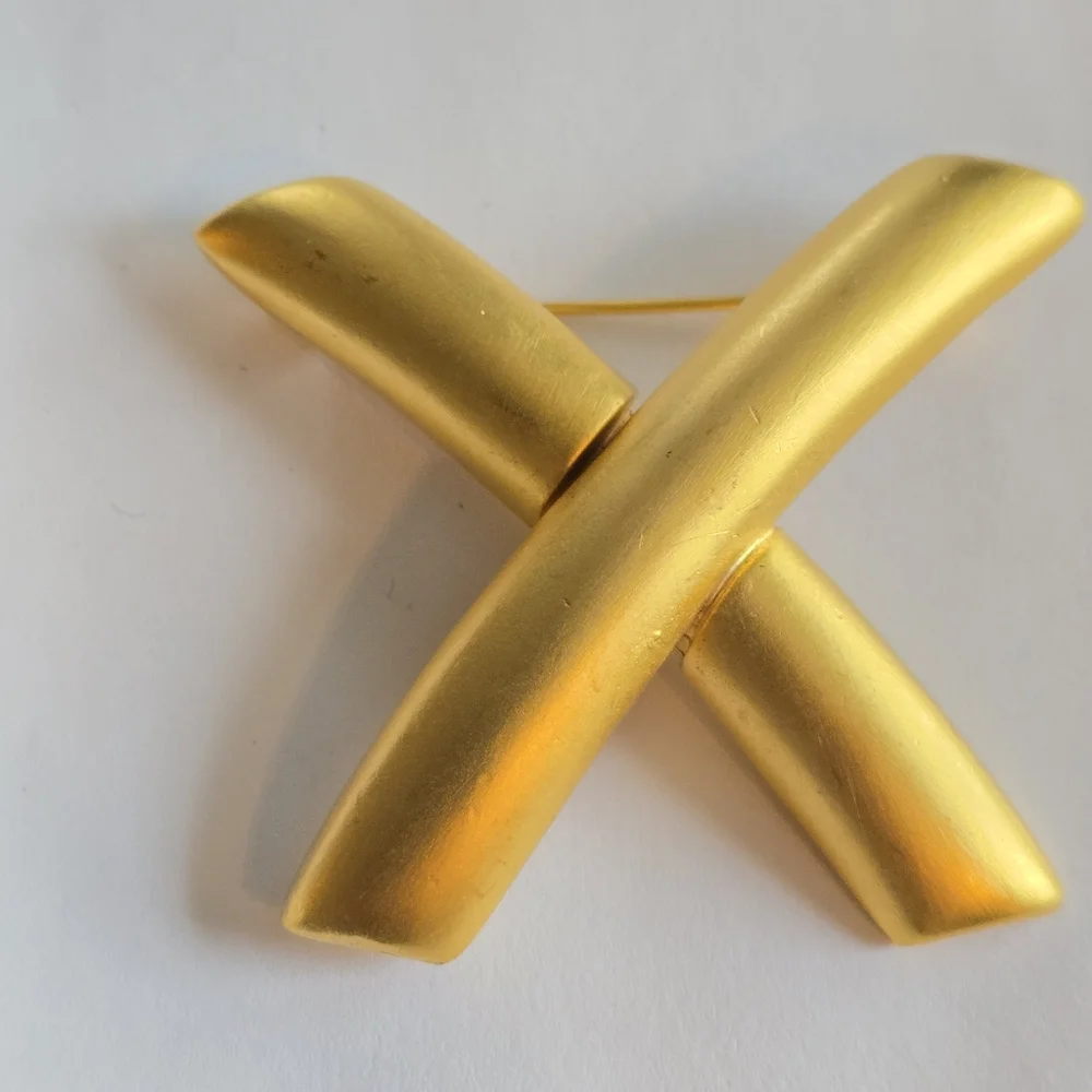 Vintage letter X brooch pin gold tone alphabet monogram jewelry